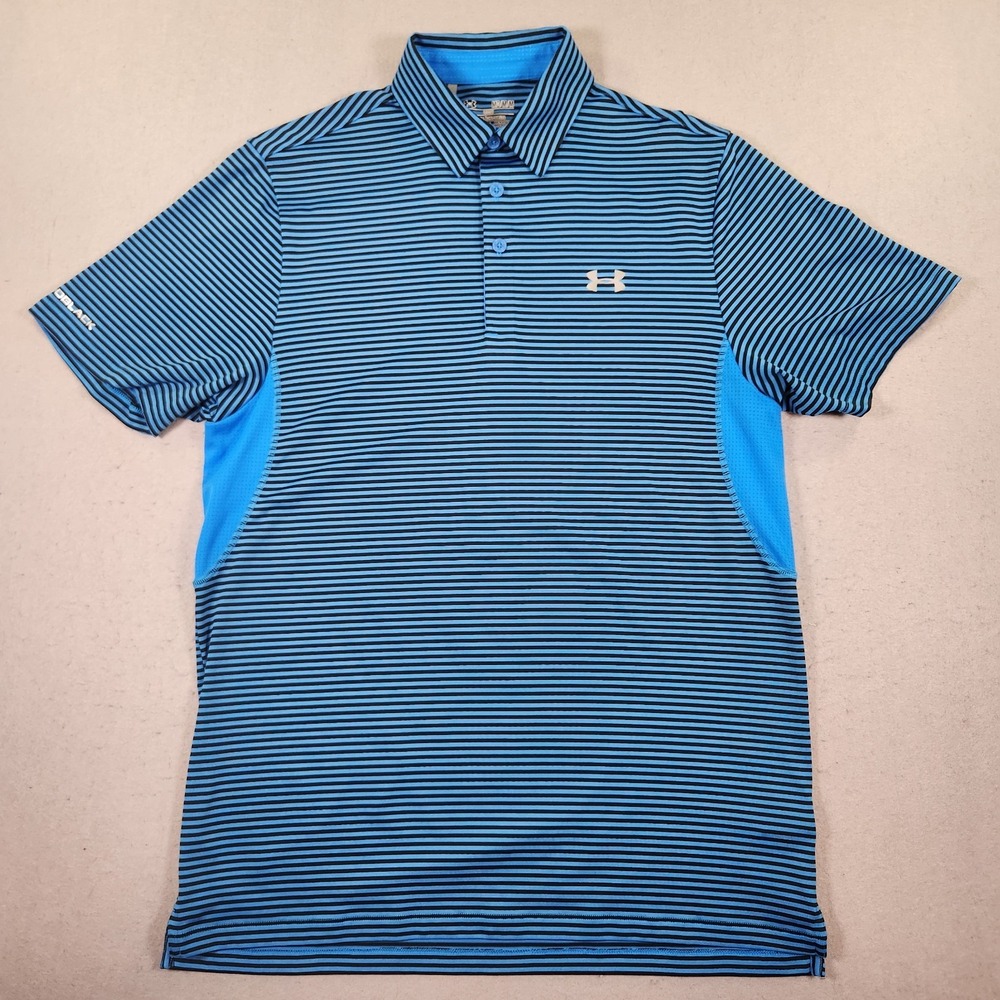 Under Armour HeatGear Coldblack Loose Fit Polo Shirt Blue Striped Men's Size M